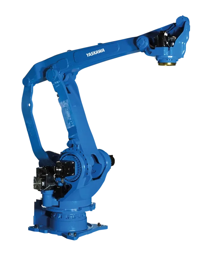 In de palletiseercel zorgt een Yaskawa PL190 robot met mechanische grijper ervoor dat de jerrycans – per stuk of per twee tegelijk – van de transportbaan worden gepakt en in verschillende stapelpatronen op pallets worden geplaatst.