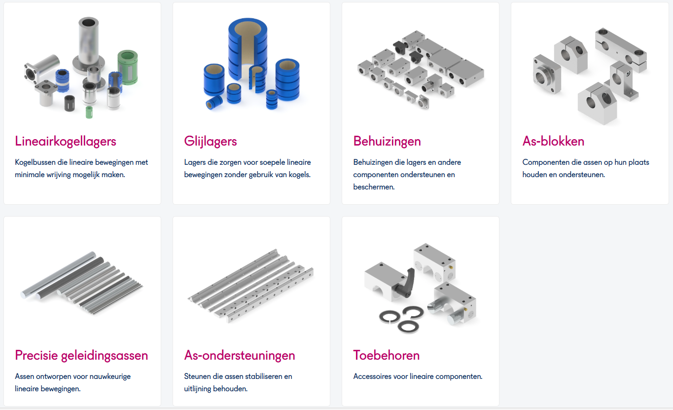 Bekijk alle mogelijkheden op het gebied van kogelbussen, behuizingen en lineaire assen 