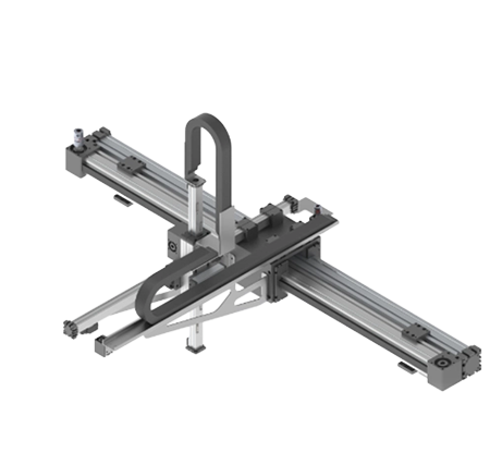 Voorbeeld van een Cantilever XYZ systeem met een vrijdragende Y-as voor optimale bereikbaarheid van het werkgebied